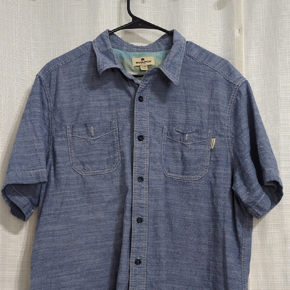 WOOLRICH Men's Buttom Down Shirt XL Blue Short Sleeve Collared Cotton - Picture 3 of 12